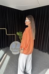 İpeksi Kumaş Turuncu  Omzu Düşük Gömlek