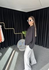 Oversize Model Siyah Omzu Düşük Gömlek