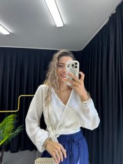 Kruvaze Yaka Yandan Bağlamalı Gömlek