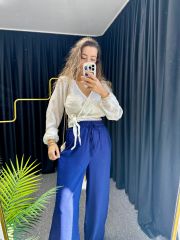 Gece Mavisi İnce Keten Pantolon