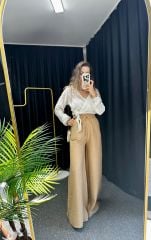 Camel Paçası Bol Pantolon