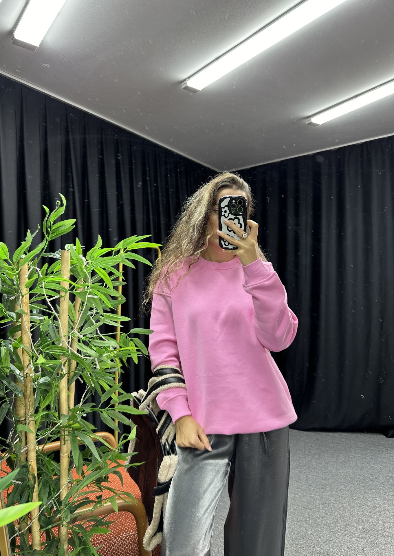 Pembe Renk 3 İplik Şardonlu Sweatshirt