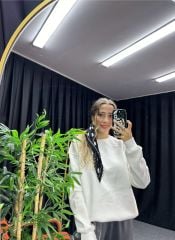 Beyaz Renk 3 İplik Şardonlu Sweatshirt