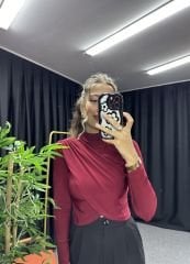 Drape yaka omuz detaylı Bordo bady