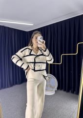 Krem Triko Pantolon Hırka Takım