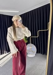 Bordo Bel Detaylı Palazzo