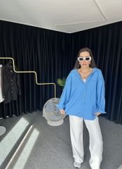 Oversize Model Mavi Omzu Düşük Gömlek