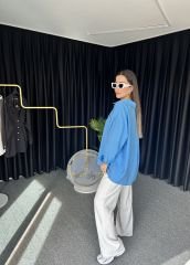 Oversize Model Mavi Omzu Düşük Gömlek