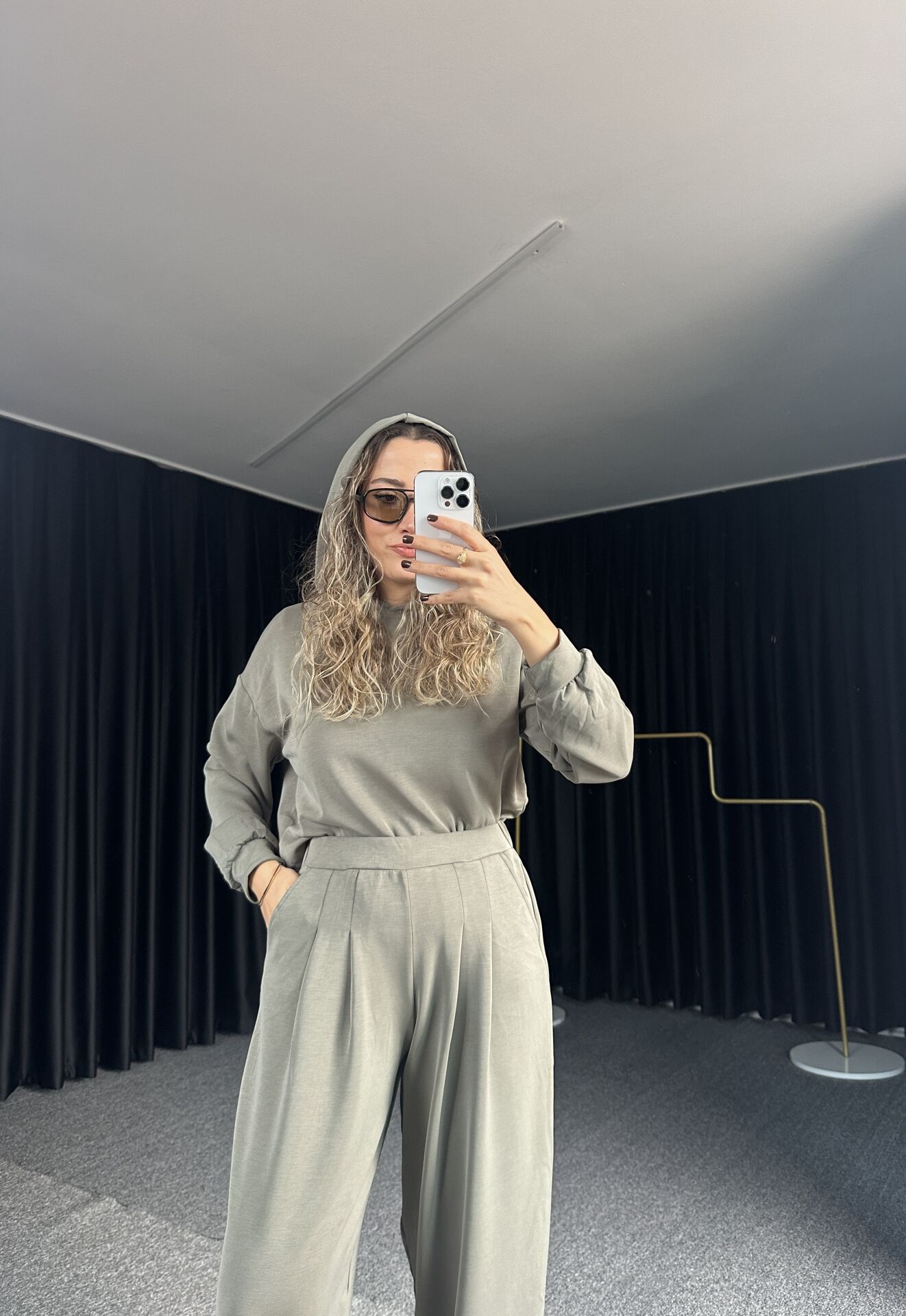 Modal Kumaş Sweat Eşofman Alt Takım Yağ Yeşili