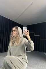 Modal Kumaş Sweat Eşofman Alt Takım Yağ Yeşili