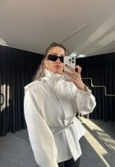 Apoletli Dik Yaka Tarz Gömlek Beyaz