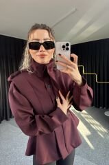 Apoletli Dik Yaka Tarz Gömlek Bordo