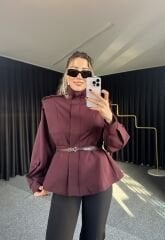 Apoletli Dik Yaka Tarz Gömlek Bordo