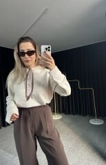 Kendinden Fularlı Krem Kazak