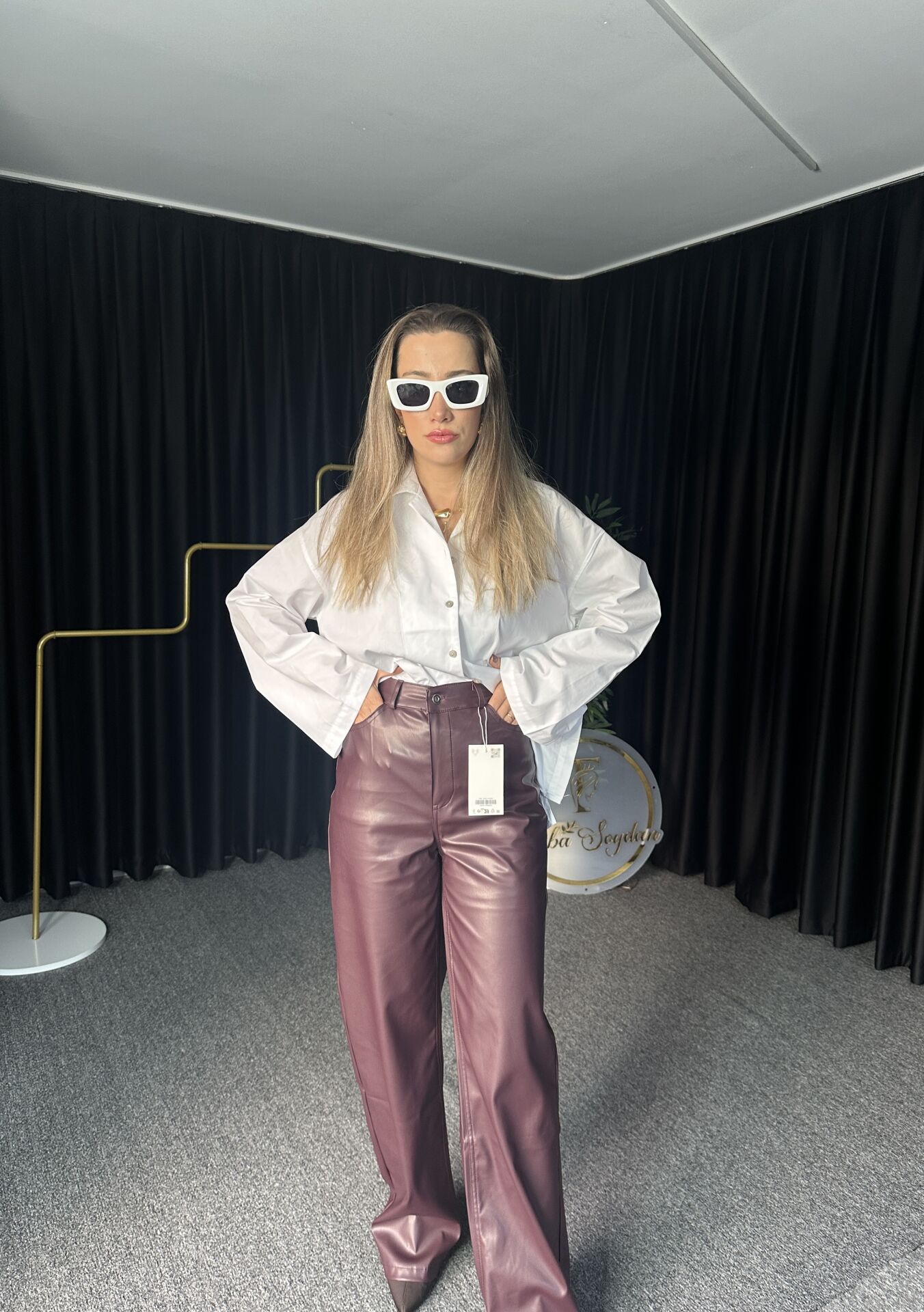 ORJİNAL ETİKETLİ BORDO DERİ PANTOLON