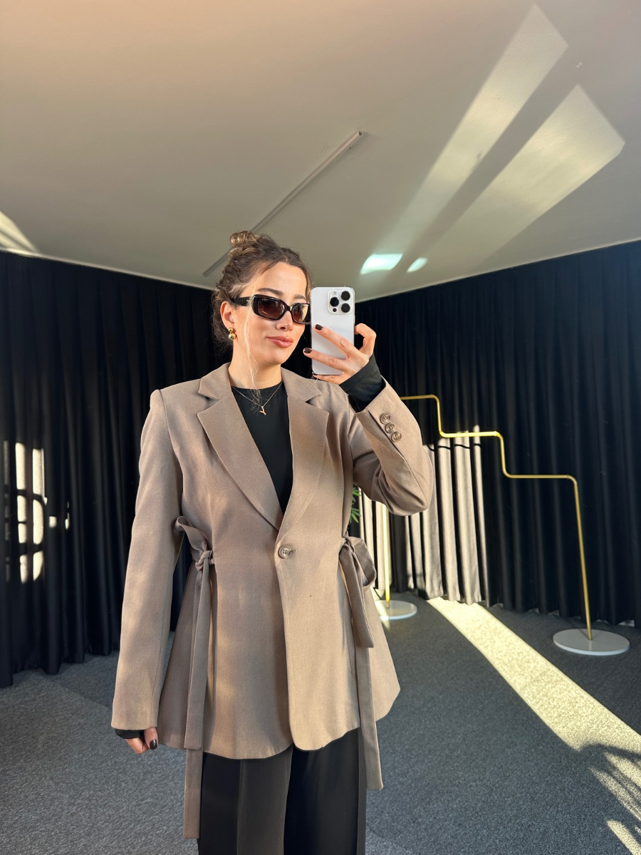 YANDAN BAĞCIKLI ASTARLI VİZON CEKET