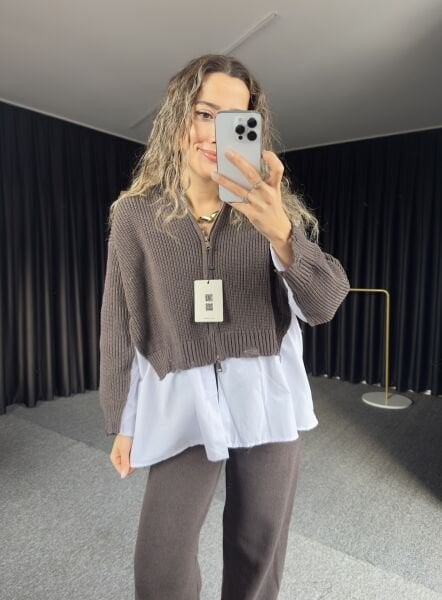 GÖMLEK DETAYLI FERMUARLI TRİKO SWEAT PANTOLON TAKIM